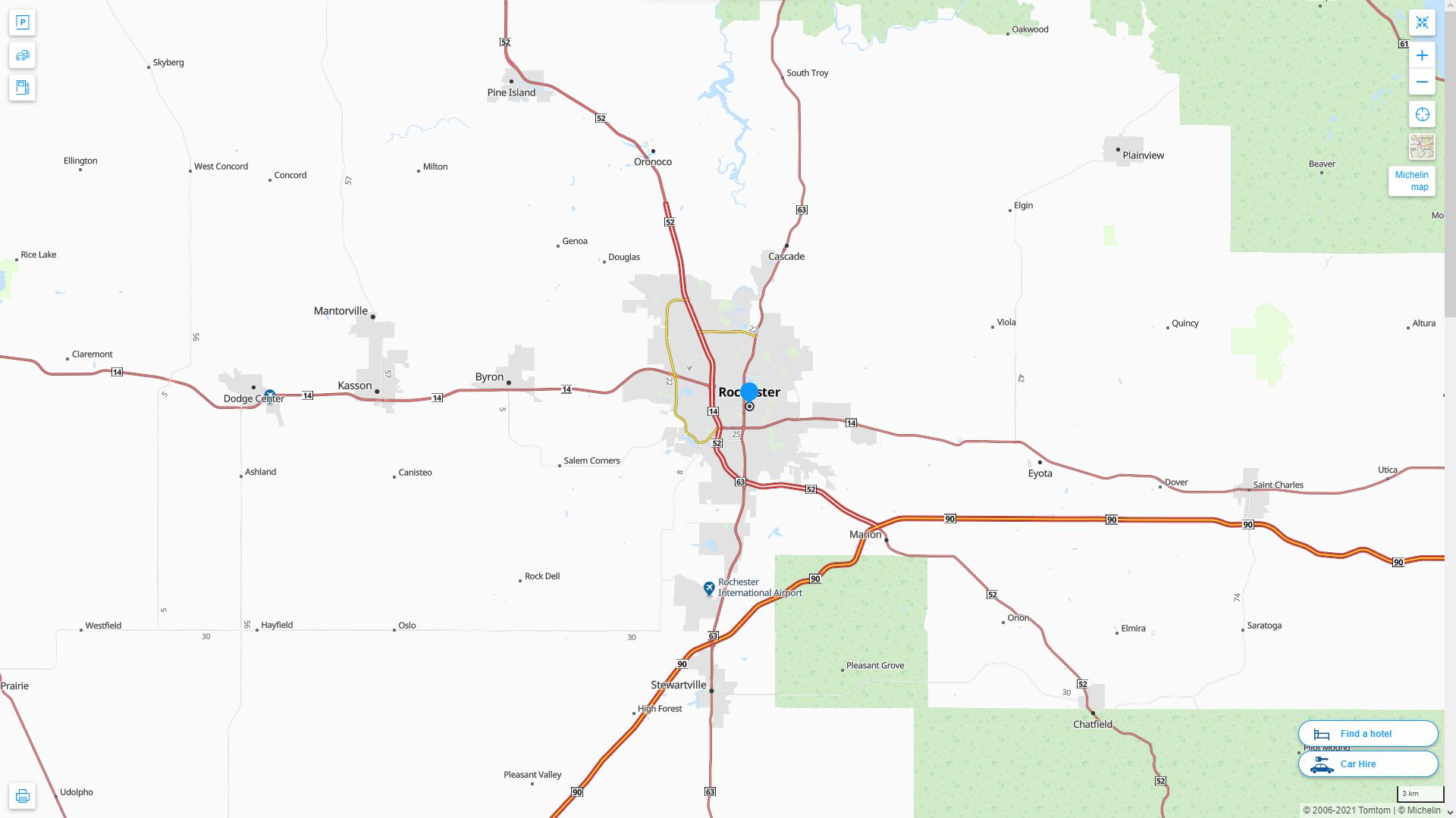 Rochester Minnesota Highway and Road Map
